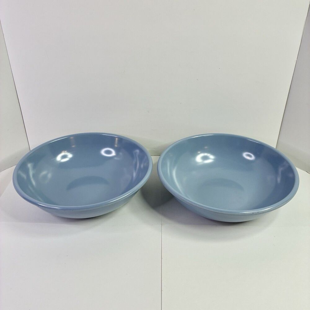 (2) Rubbermaid #3837 Blue Melamine 9" Serving Bowl Set Vintage USA